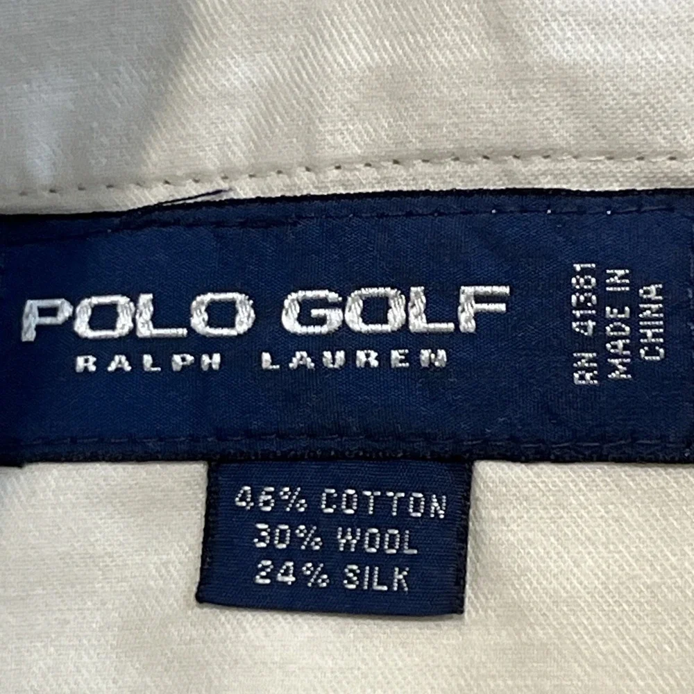 Polo Golf  Pants Mens 38/33 Brown Windowpane Pleated Wool Silk Cotton